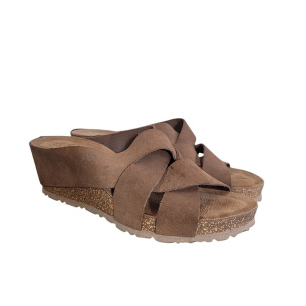 Yokono Candela US 8 Suede Genuine Leather Cork Platform‎ Wedge Slip On Sandals